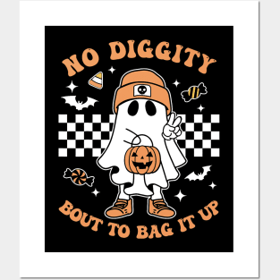 Retro Halloween Kids No Diggity Bout To Bag It Up Ghost Posters and Art